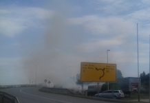 Gusti dim na mostu na izlazu iz Bečeja, gori rastinje