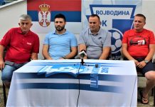 Fudbal: Voša traži spoj mladosti i iskustva Sa pres konferencije u Bačkom Gradištu Dušan Barać, Lazar Dabižljević, Goran Kudrić i Dejan Klajić | Foto: Vlastimir Jankov