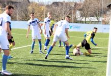 Fudbal: Packe na vreme Posle udarca glavom Ćuka na travi lopta je pogodila stativu