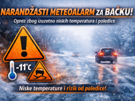 Narandžasti meteoalarm za Bačku – oprez zbog izuzetno niskih temperatura i poledice